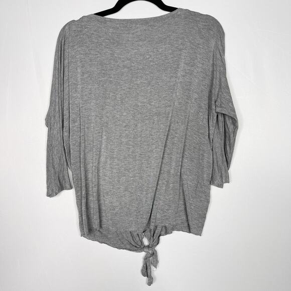 Michael Stars Medium M Heather Gray 3/4 Sleeve Tie Front Tee Scoop Neck Tshirt - Picture 2 of 8